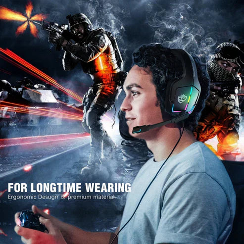 سماعة رأس للألعاب RGB سلكية للكمبيوتر، سماعة رأس PS4