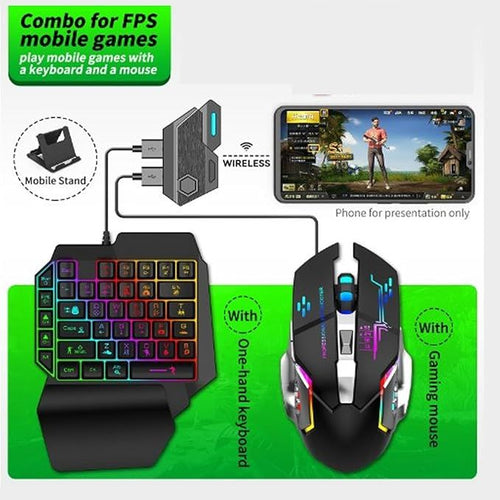 مجموعة لوحة مفاتيح وماوس ألعاب بيد واحدة بإضاءة RGB
